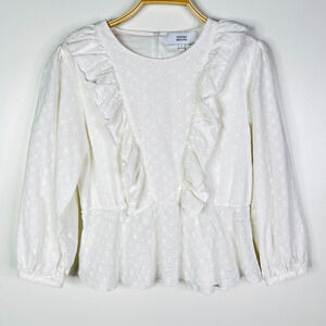 Elizabeth and James White‎ Eyelet Ruffle Front Top Size L